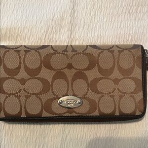 Coach Tan and Brown Signature Clutch